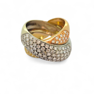 2ct Diamond Set Tricolour Gold Crossover Ring