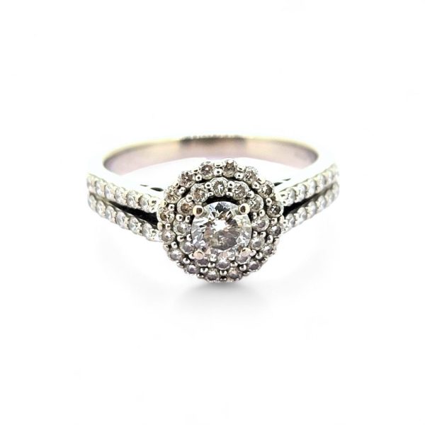 Diamond Double Halo Cluster Engagement Ring in 18ct Gold