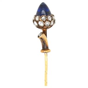 Antique Sugarloaf Sapphire and Diamond Tie Pin by Bolin