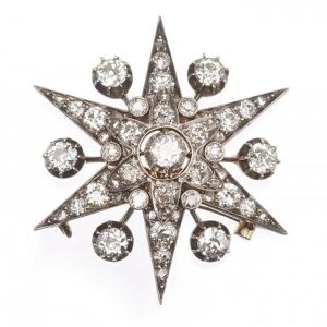 Antique 3.75ct Old Cut Diamond Six Point Star Brooch and Hair Pin