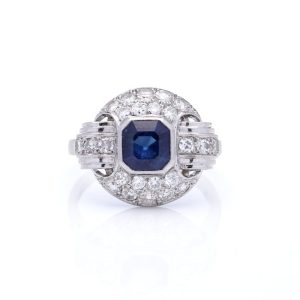 Sapphire and diamond ring in platinum.