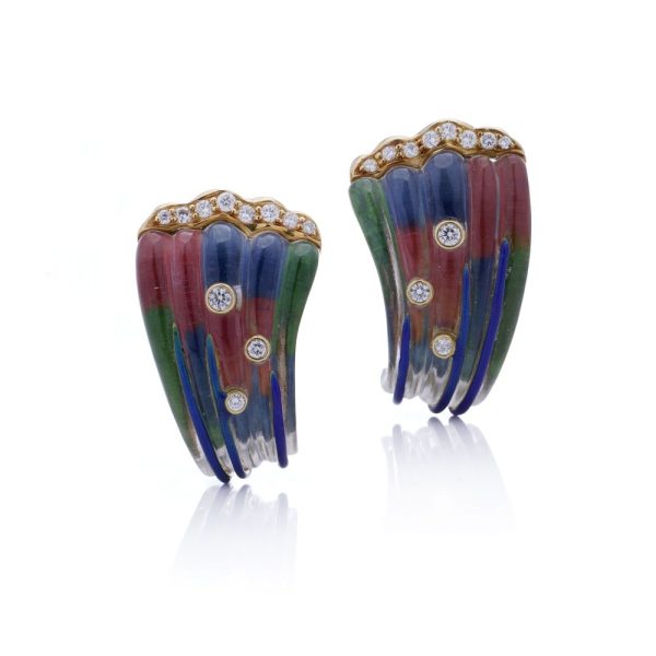 Vintage rock crystal and diamond earrings in gold.