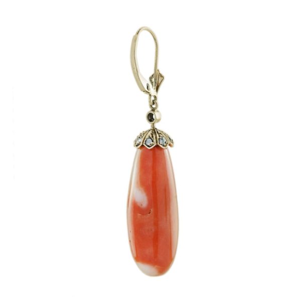 Coral Drop Earrings with Rose Cut Diamond Caps
