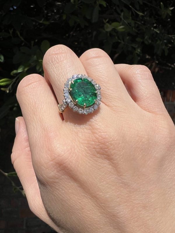 Zambian 4.63 Carat Emerald And Diamond Cluster Ring In 18 Carat Gold