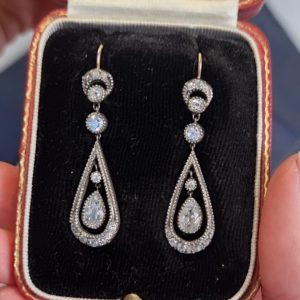 Antique late Victorian diamond drop earrings in silver