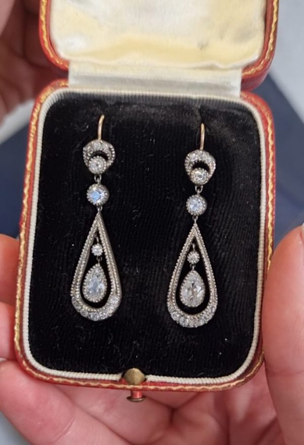 Antique late Victorian diamond drop earrings in silver