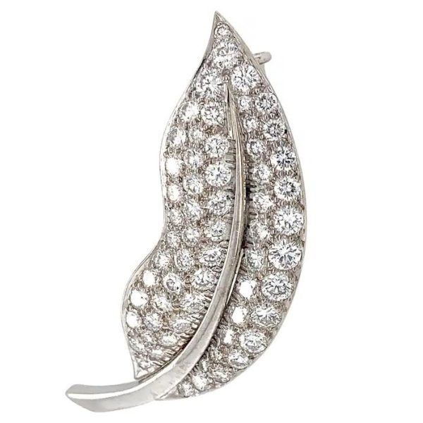 Vintage Van Cleef and Arpels 3ct Diamond Leaf Brooch, set with 3.10 carats of brilliant-cut diamonds in 18ct white gold Signed and Numbered Circa 1950s