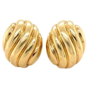 Vintage Cartier 18ct Yellow Gold Clip On Earrings, Fully signed and numbered Cartier 603680 oval ear clips with a swirl ribbed pattern in relief