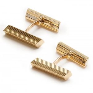 Vintage French 18ct Yellow Gold Herringbone Bar Cufflinks