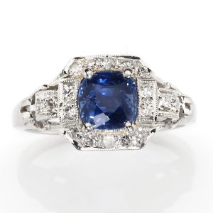 Royal Blue No Heat Sapphire and Diamond Cluster Ring