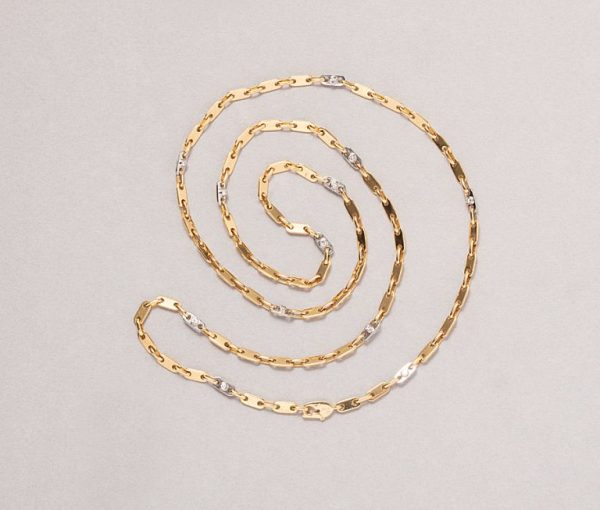 Modern Cartier 18ct yellow and white gold chain necklace with twelve small brilliant cut diamonds.