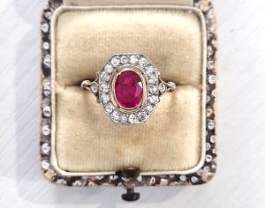 Vintage Burma Ruby and Diamond Cluster Ring