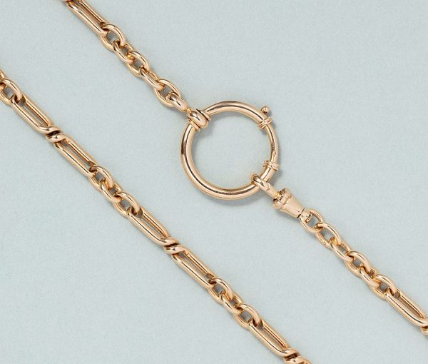 Antique Dutch 14ct yellow gold watch chain with large clasp.