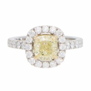 Contemporary 1.54 Carat Yellow Diamond Cluster Ring In Platinum And Gold