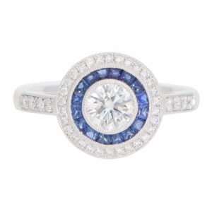 Art Deco Style Sapphire and diamond target cluster ring