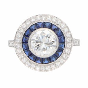 Contemporary 1.39 Carat Diamond And Sapphire Double Target Ring In Platinum