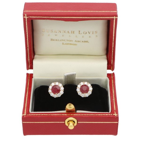 Ruby and diamond earrings in gold.