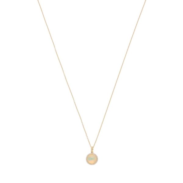 Opal and diamond pendant necklace in gold.