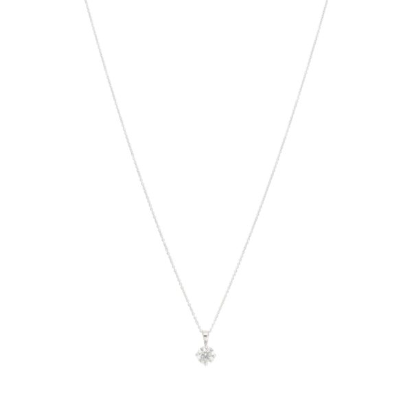 Diamond solitaire pendant necklace in white gold.