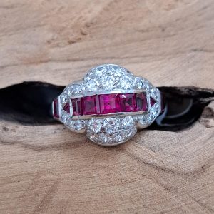 Art Deco Burma Ruby and Diamond Cluster Dress Ring