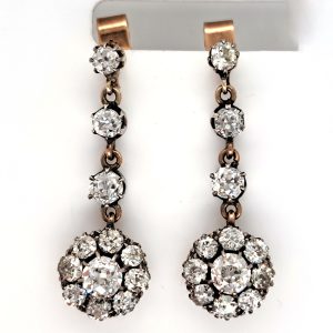 Antique 4.5ct Old Cut Diamond Cluster Drop Earrings