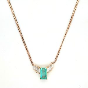 Vintage Colombian Emerald and Diamond Pendant Necklace