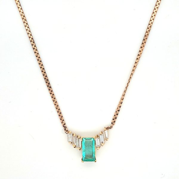Vintage 1.50ct Colombian Emerald and Baguette Diamond Pendant Necklace