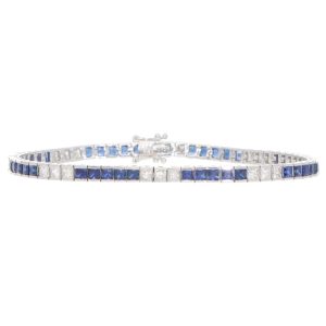 Contemporary Sapphire and Diamond Line Tennis Bracelet In White Gold