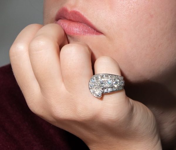 Antique vintage art deco 18ct white gold and platinum diamond ring