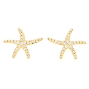 Large Diamond Starfish Stud Earrings in Yellow Gold