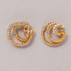 Vintage 18ct yellow gold and diamond triple hoop earrings circa 1973