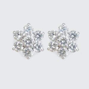 Diamond Daisy Flower Cluster Stud Earrings In 18 Carat White Gold