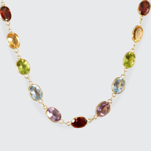 Multi Gem Colourful Bezel Set Necklace In 18 Carat Yellow Gold