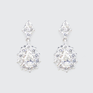 Diamond Cluster Drop Earrings In 18 Carat White Gold