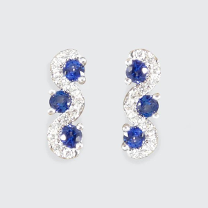 Sapphire And Diamond Three Stone Lazy-River Earrings In Platinum