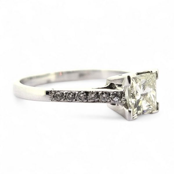 1.03ct Princess Cut Diamond Solitaire Engagement Ring, single stone 1.03ct diamond claw set in 18ct white gold with brilliant-cut diamond-set shoulders