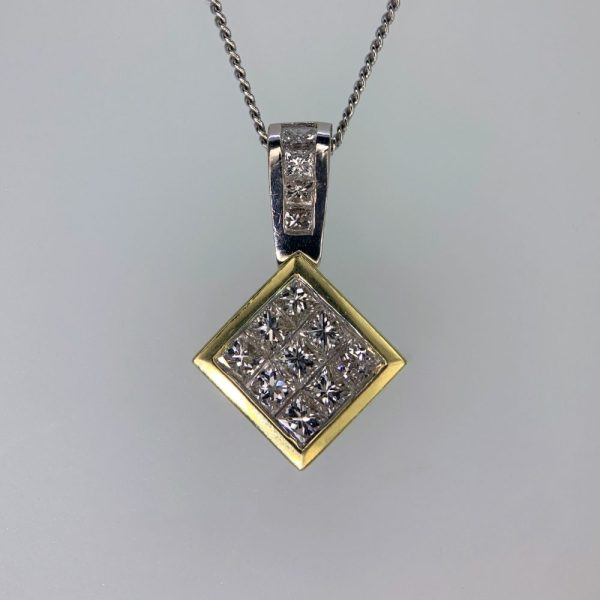 Contemporary 18ct yellow and white gold diamond pave pendant