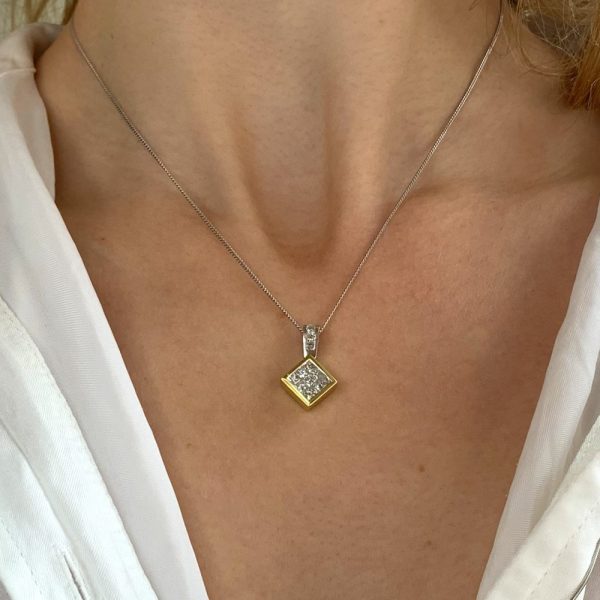 Contemporary 18ct yellow and white gold diamond pave pendant