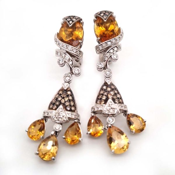 Contemporary Citrine and Diamond Drop Earrings in 18ct yellow gold