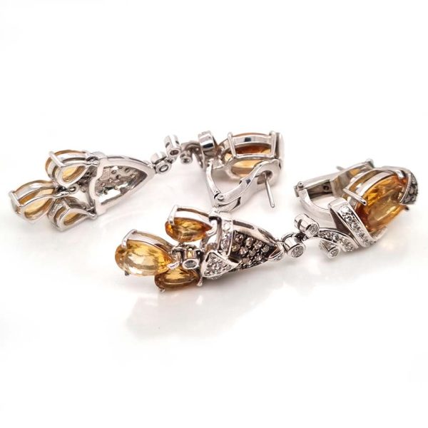 Contemporary Citrine and Diamond Drop Earrings in 18ct yellow gold