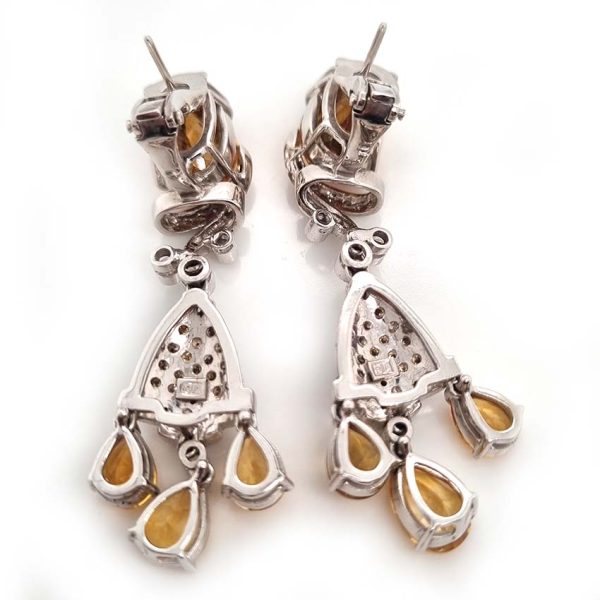 Contemporary Citrine and Diamond Drop Earrings in 18ct yellow gold