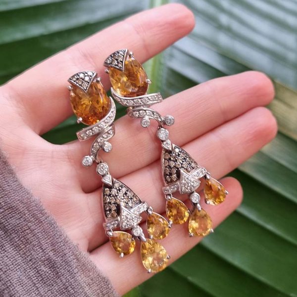 Contemporary Citrine and Diamond Drop Earrings in 18ct yellow gold