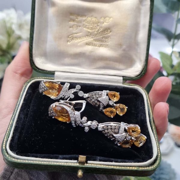 Contemporary Citrine and Diamond Drop Earrings in 18ct yellow gold