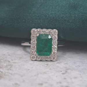 2ct Emerald and Diamond Cluster Engagement Ring