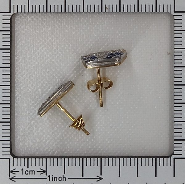 Art Deco Ear Studs In Yellow And White Gold Set  With Diamonds And Sapphires