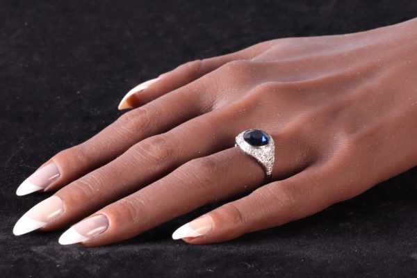 Vintage sapphire and diamond ring in platinum.