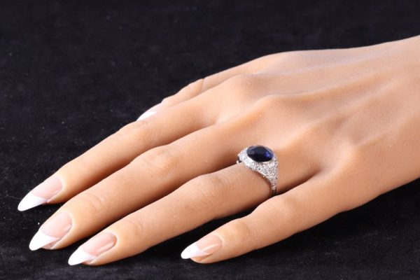 Vintage sapphire and diamond ring in platinum.
