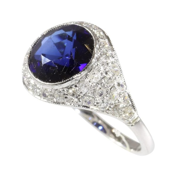 Vintage sapphire and diamond ring in platinum.