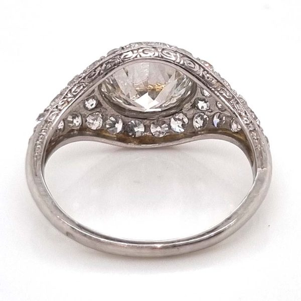 Art Deco 2.8ct Diamond Bombe Cluster Ring, 2.8ct old European transitional cut diamond in single-cut diamond encrusted domed surround in platinum