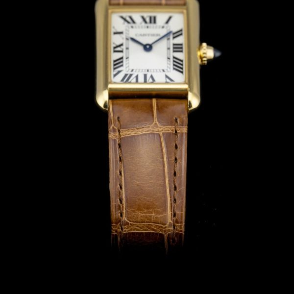 Ladies Cartier Tank Louis Cartier W1529856 2442 18ct Yellow Gold 22 x 30mm Quartz Watch on brown Alligator skin strap with Cartier yellow gold pin buckle